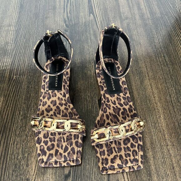 Good American Leopard Sandals with Gold Chain New - Just Not In Box. - Picture 1 of 7